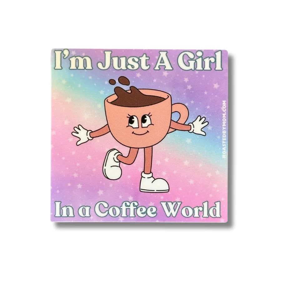 Just a Girl Pink Mug Sticker, Roasted by Mom Coffee